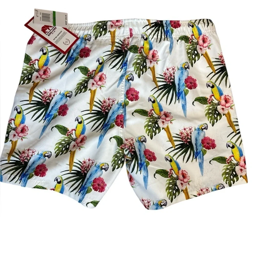 Ring of Fire Sz Large Parrot and Floral Print shorts/swim Trunks NWT. Summer Fun